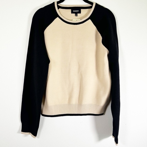 NWT $148 Revolve x Monrow Super Soft Color Block Raglan Cropped Pullover Sweater - Picture 2 of 11